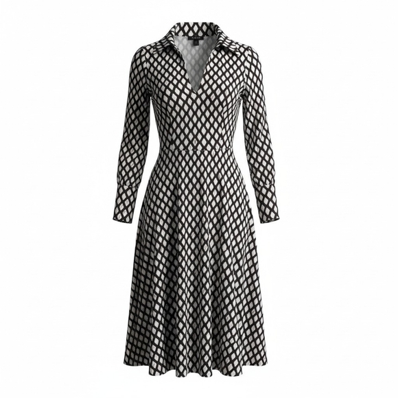 Questions Dresses & Skirts - Women's Brown and Cream Collared Fit-and-Flare Dress